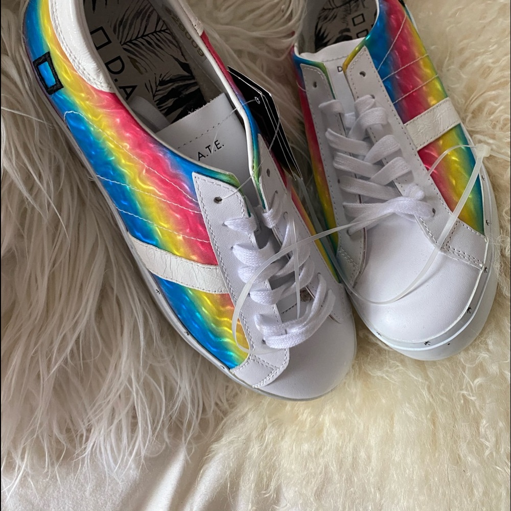 D.A.T.E Shoes Sneakers 40 10 Rainbow White leather
